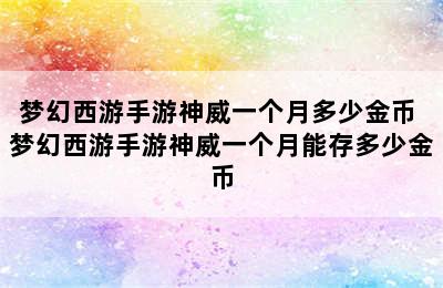 梦幻西游手游神威一个月多少金币 梦幻西游手游神威一个月能存多少金币